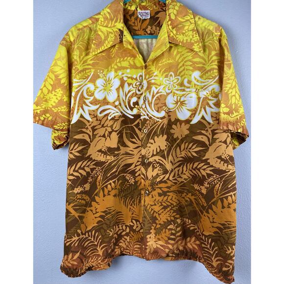 Vtg Barefoot In Paradise Mns L Hawaii Bright SS Shirt Button Up Dagger Collar - Picture 1 of 7